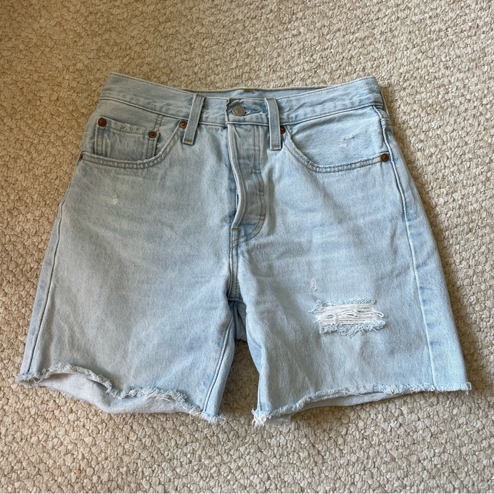 Levi's Light Blue Distressed High-Rise Jean Shorts